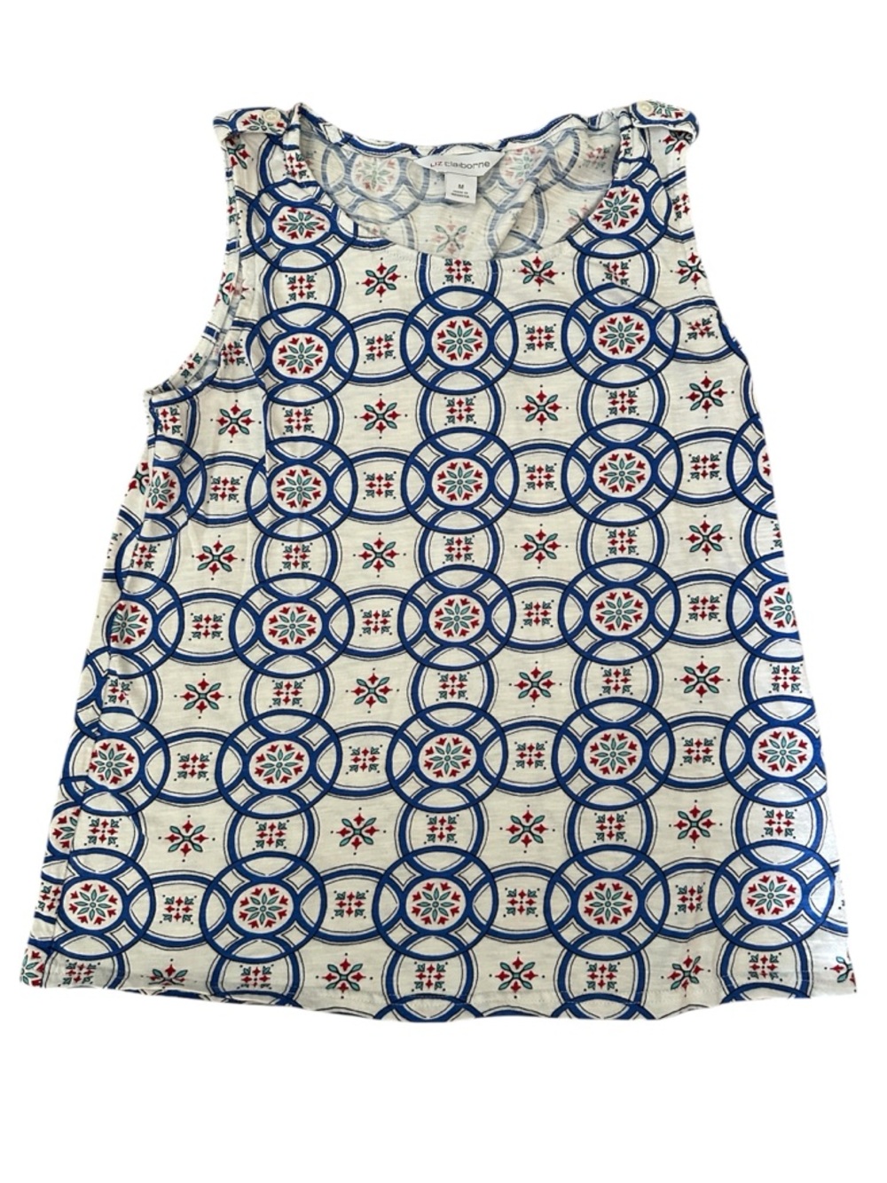 Liz Claiborne Tank Women’s Size Medium Americana Blue Red & White Cotton Summer